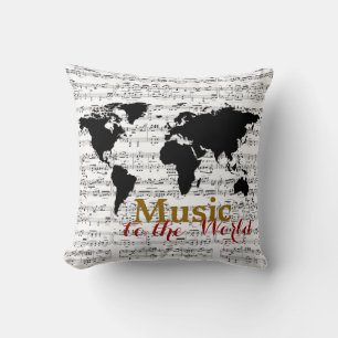 Musical notes & black map cushion