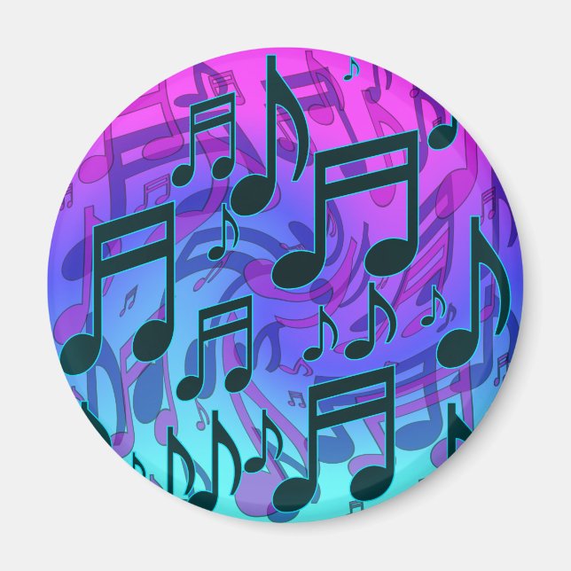 Musical Notes Blue Green Aqua Pink Swirly Pattern Magnet (Front)