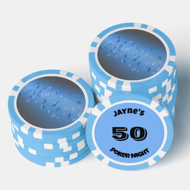 Musical Notes Blue Moon  Poker Chips (Stack)