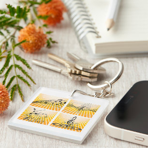 Musical Notes Burst Abstract Key Ring