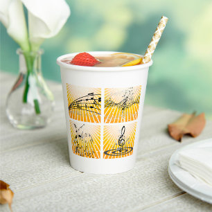 Musical Notes Burst Abstract Paper Cups