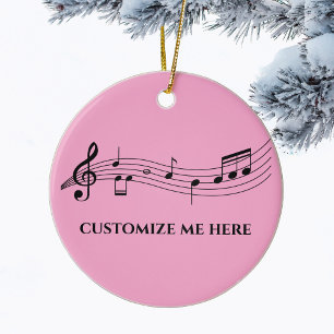 Musical Notes Custom Music Teacher Pink Christmas Ceramic Tree Decoration