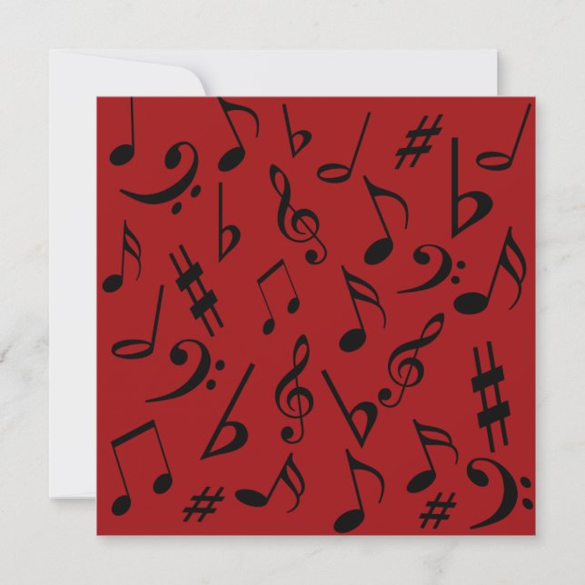 Musical Notes Customisable Invitation Red & Black (Front)