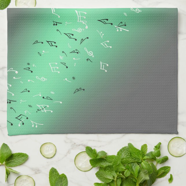 Musical Notes Green Light Tea Towel  (Folded)