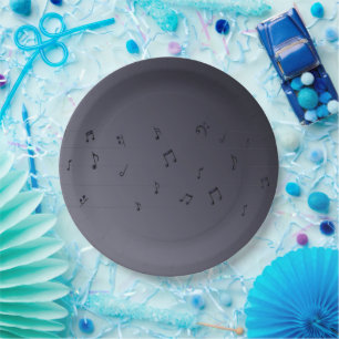 Musical Notes Grey Paper Plate