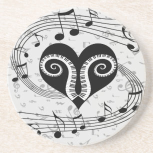 Musical notes heart and piano keys coaster