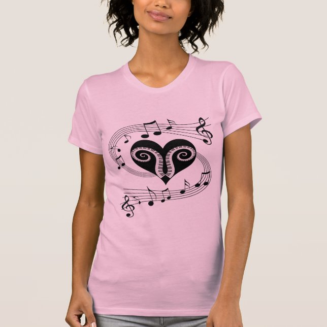 Musical notes heart and piano keys T-Shirt (Front)