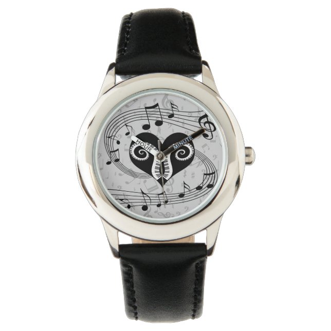 Musical notes heart and piano keys watch (Front)