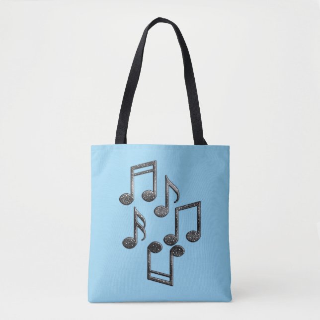 Musical Notes in Black Glitter Tote Bag (Front)