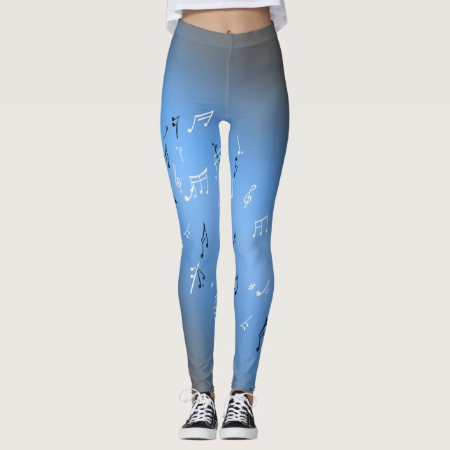 Musical Notes in the Moonlight Blue Leggings (Front)