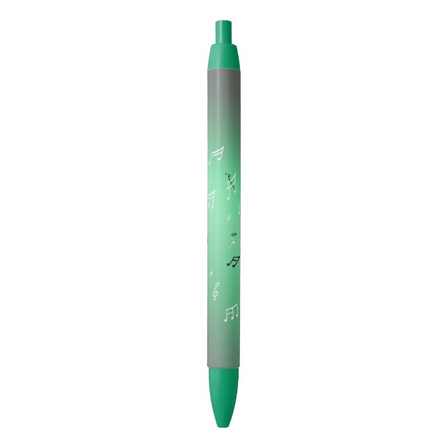 Musical Notes in the Moonlight Green Black Ink Pen (Front Vertical)