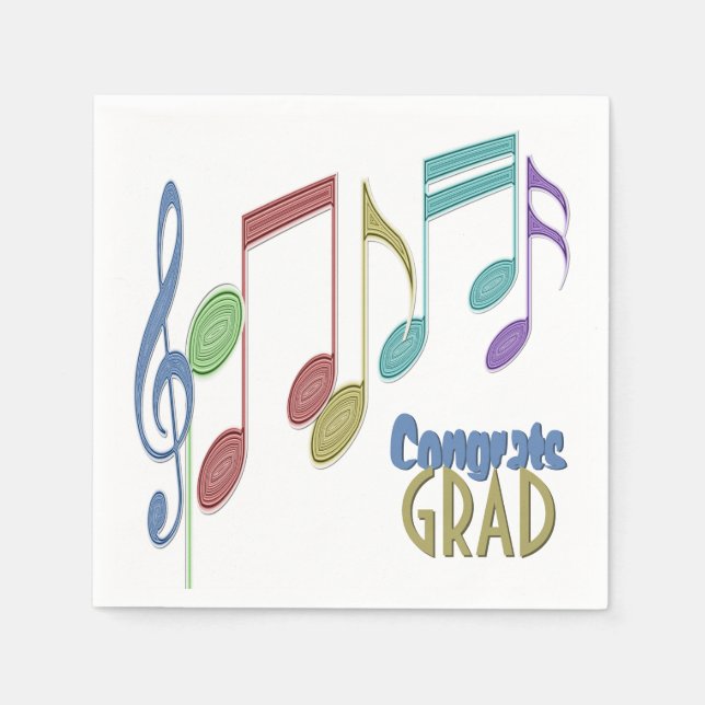 Musical Notes Linear Multicolor GRADUATION Napkin (Front)