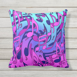 Musical Notes Lively Pink Blue Purple Aqua Pattern Cushion