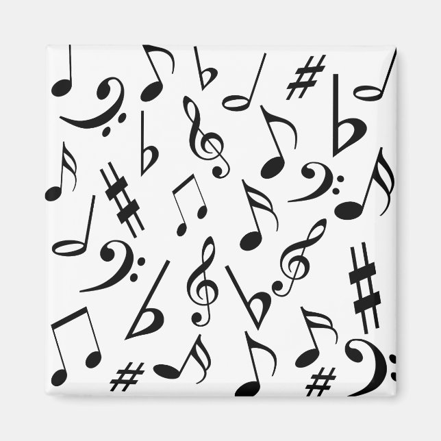 Musical Notes Magnet - Black and White (Front)