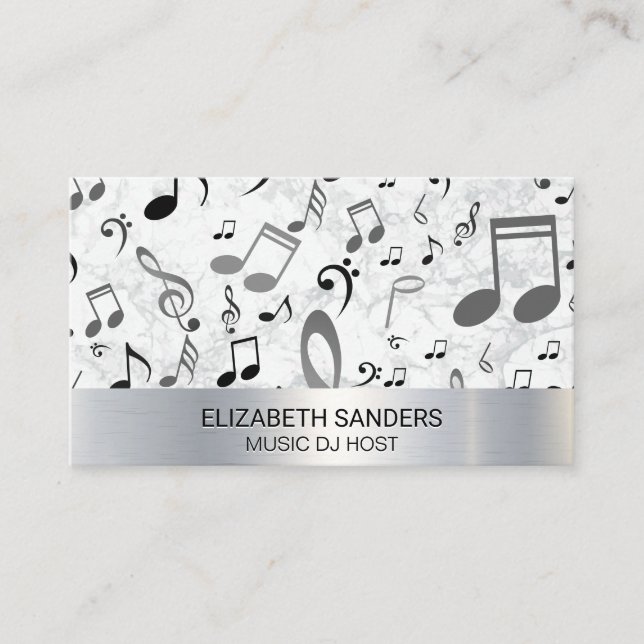Musical Notes | Metal Marble Business Card (Front)