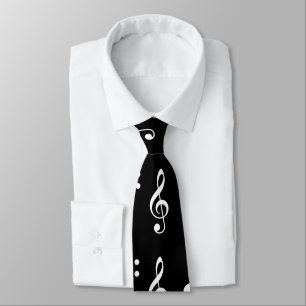 Musical Notes Music Black and White Pattern  Tie