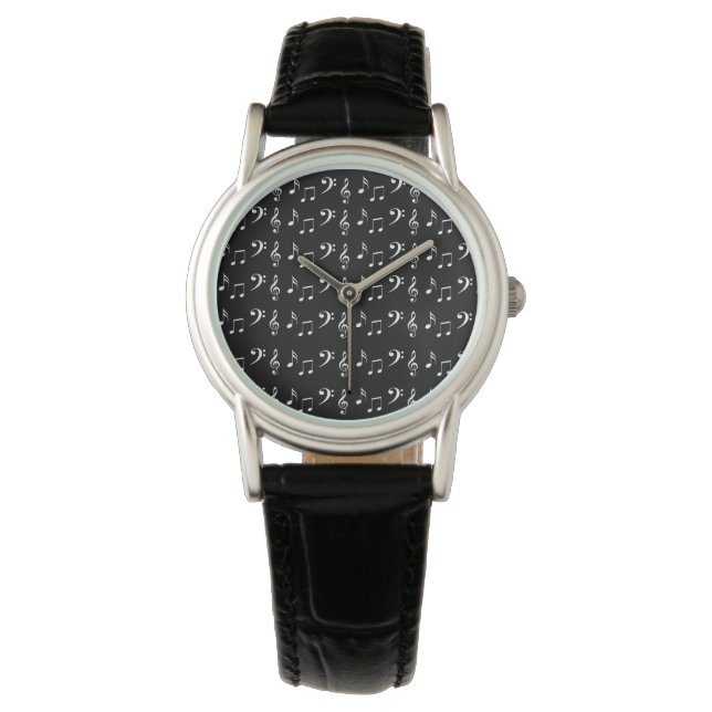 Musical Notes Music Black and White Pattern   Watch (Front)