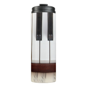 musical notes on the background of a pianoacoustic thermal tumbler