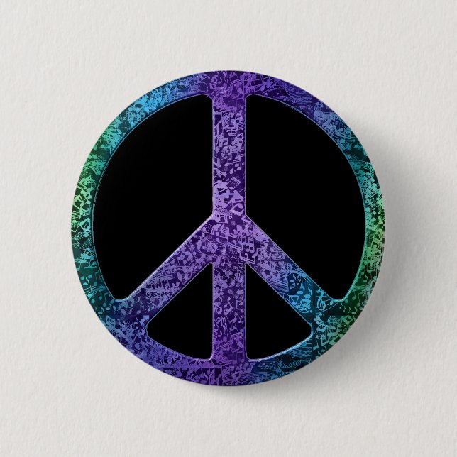 Musical Notes Pattern Peace Sign 6 Cm Round Badge (Front)