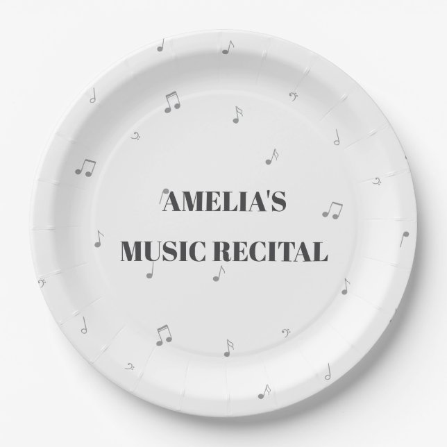 Musical Notes Pattern Treble Clef Music Event Paper Plate (Front)