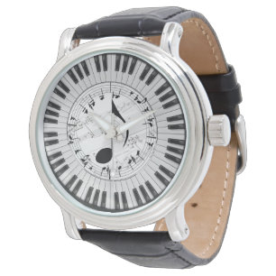 musical notes piano circle watch