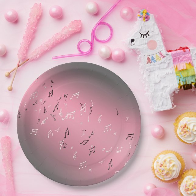 Musical Notes Pink Moonlight Paper Plate (Party)