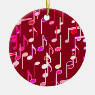 Musical Notes print - burgundy, multi Ceramic Tree Decoration