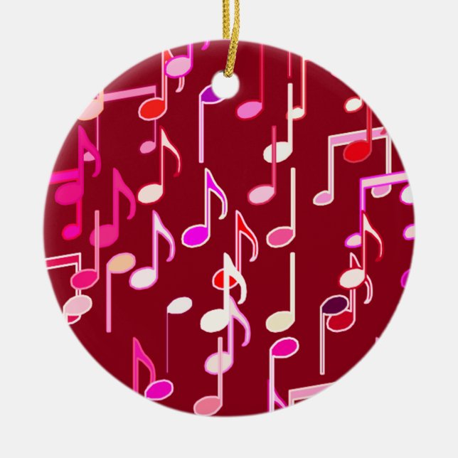 Musical Notes print - burgundy, multi Ceramic Tree Decoration (Front)
