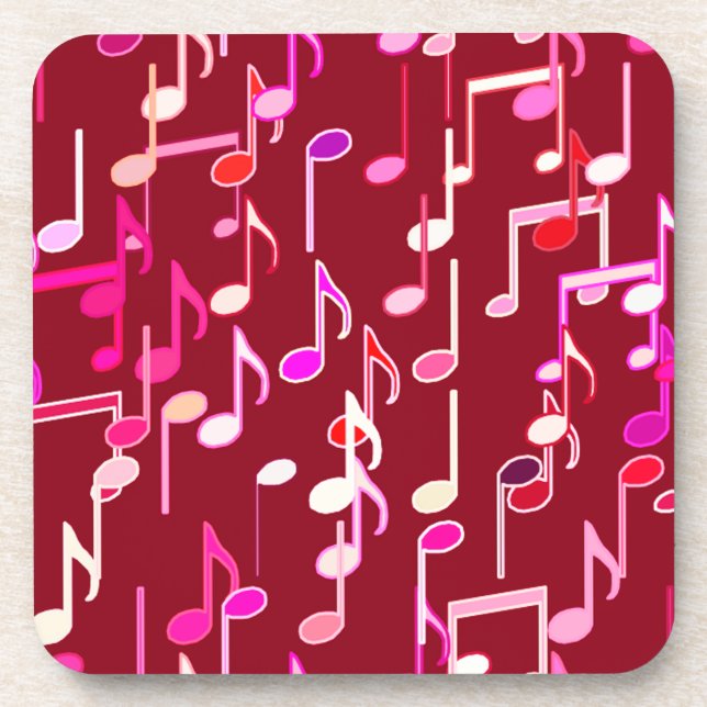 Musical Notes print - burgundy, multi Coaster (Front)