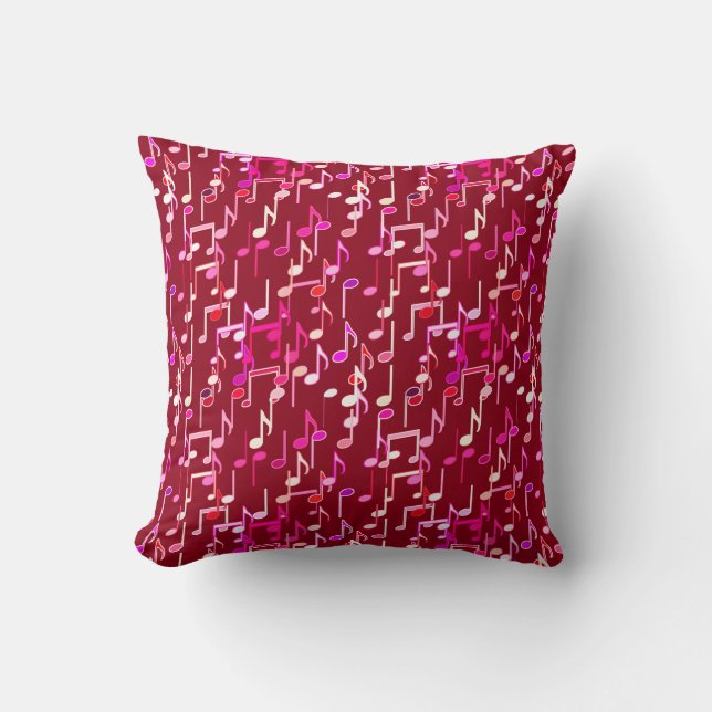Musical Notes print - burgundy, multi Cushion (Front)