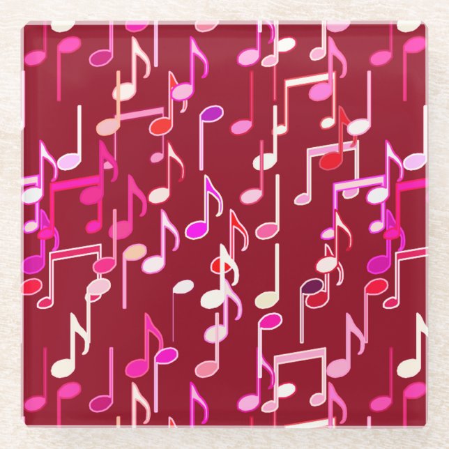 Musical Notes print - burgundy, multi Glass Coaster (Front)