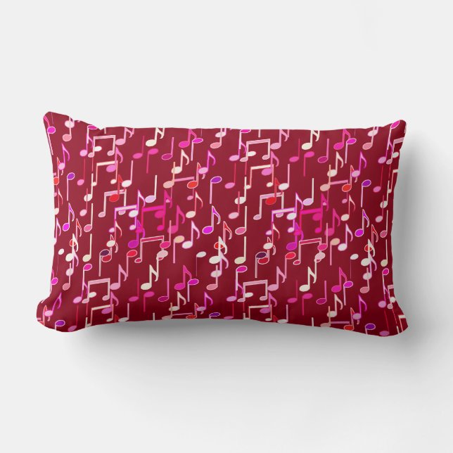 Musical Notes print - burgundy, multi Lumbar Cushion (Front)