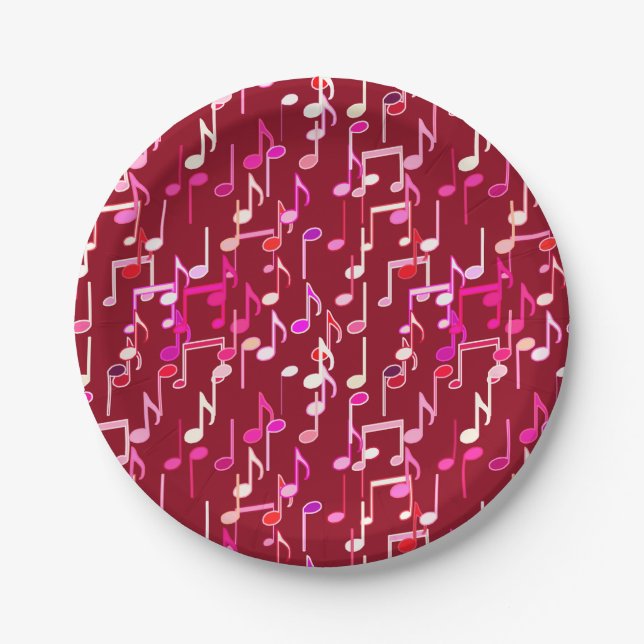 Musical Notes print - burgundy, multi Paper Plate (Front)