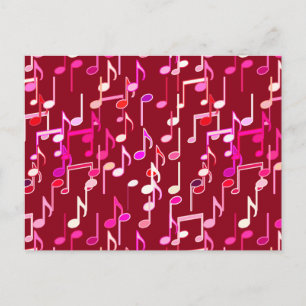 Musical Notes print - burgundy, multi Postcard