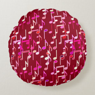 Musical Notes print - burgundy, multi Round Cushion