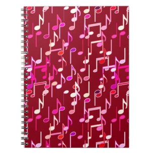 Musical Notes print - burgundy, multi Spiral Notebook