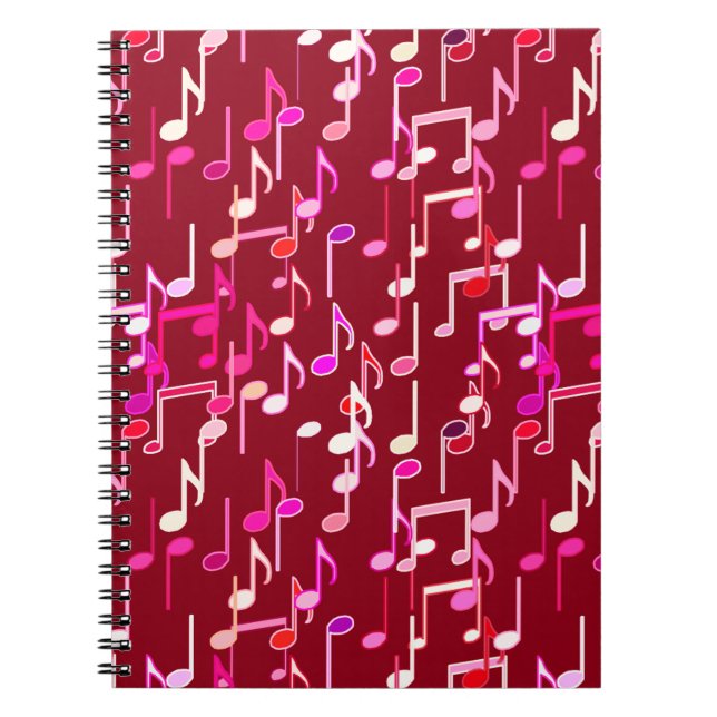 Musical Notes print - burgundy, multi Spiral Notebook (Front)