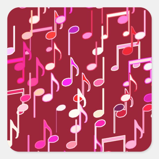 Musical Notes print - burgundy, multi Square Sticker (Front)