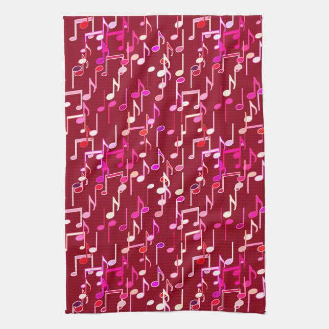 Musical Notes print - burgundy, multi Tea Towel (Vertical)