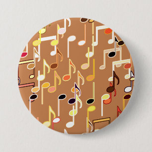 Musical Notes print - Caramel Tan, Multi 7.5 Cm Round Badge