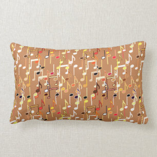 Musical Notes print - Caramel Tan, Multi Lumbar Cushion