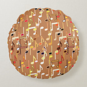 Musical Notes print - Caramel Tan, Multi Round Cushion