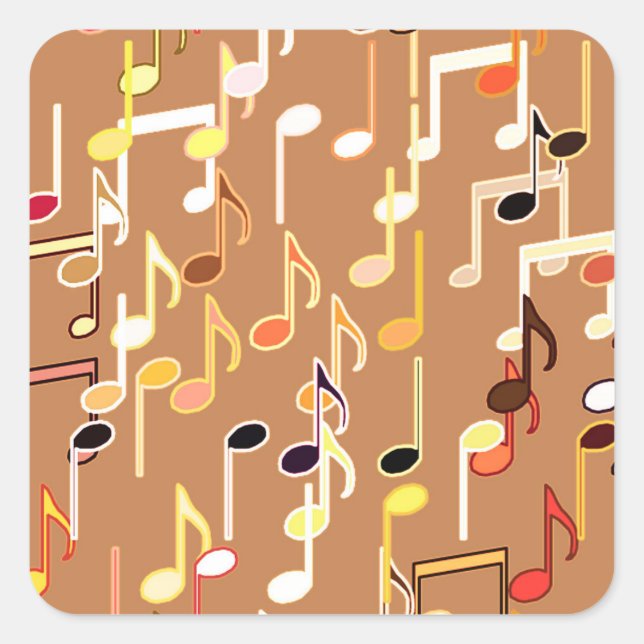 Musical Notes print - Caramel Tan, Multi Square Sticker (Front)