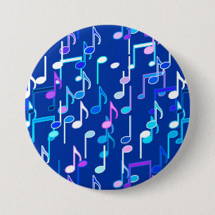 Musical Notes print - indigo blue, multi 7.5 Cm Round Badge