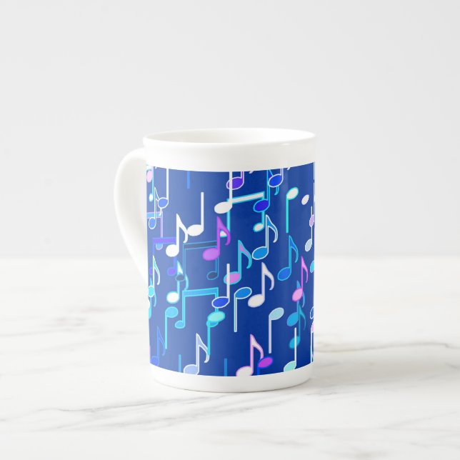 Musical Notes print - indigo blue, multi Bone China Mug (Front Left)