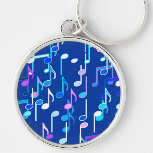 Musical Notes print - indigo blue, multi Key Ring