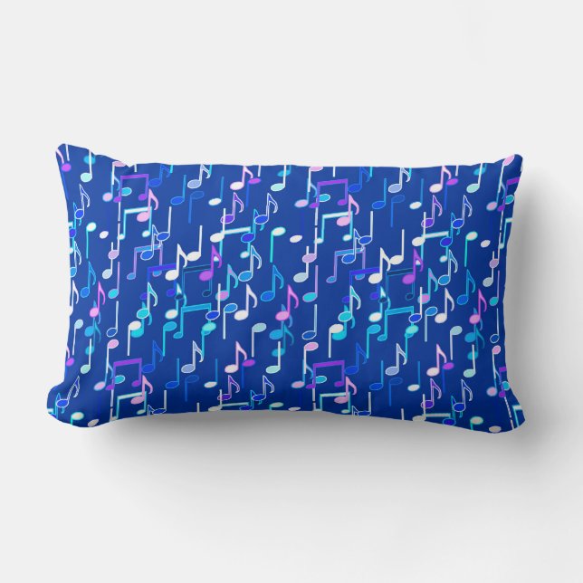 Musical Notes print - indigo blue, multi Lumbar Cushion (Front)