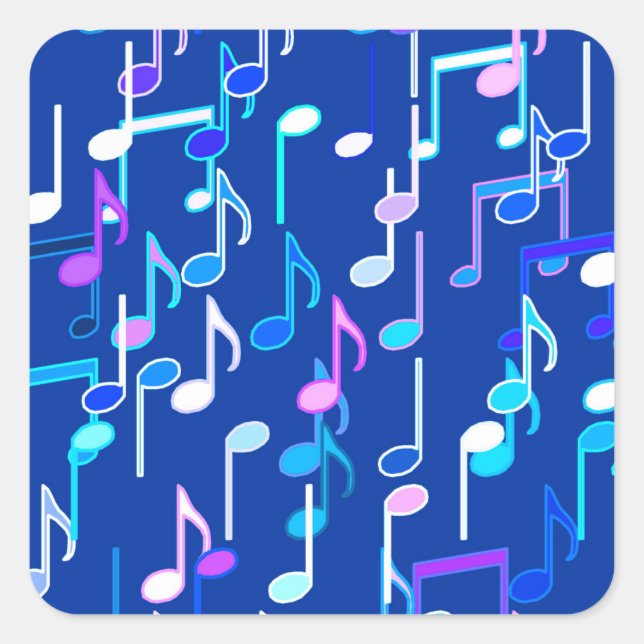 Musical Notes print - indigo blue, multi Square Sticker (Front)