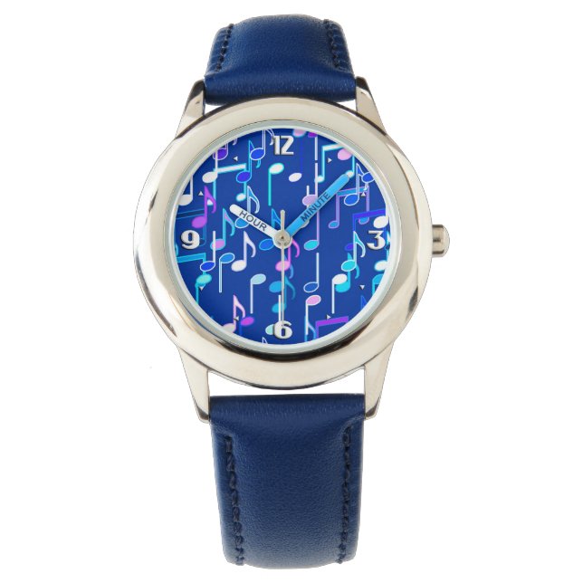 Musical Notes print - indigo blue, multi Watch (Front)