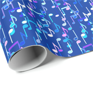 Musical Notes print - indigo blue, multi Wrapping Paper